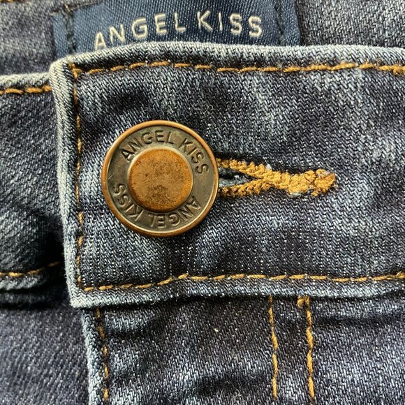 Angel Kiss Jean Shorts Womens 9 Blue Denim Cut Offs Y2K Ladder Cut‎ Outs 28x3 - Picture 10 of 10